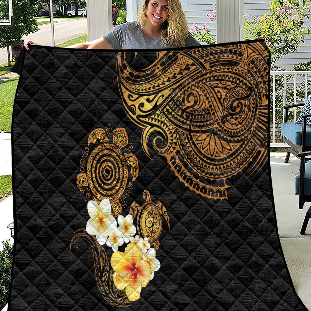 Polynesian Turtle Quilt Plumeria Hibiscus Pattern Black Color