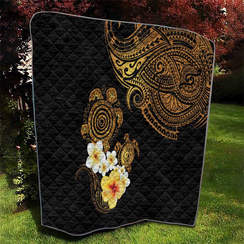 Polynesian Turtle Quilt Plumeria Hibiscus Pattern Black Color