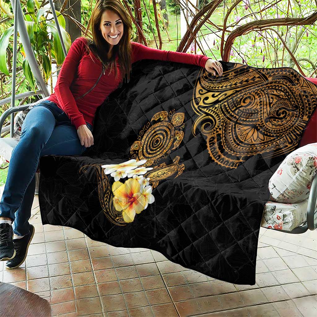 Polynesian Turtle Quilt Plumeria Hibiscus Pattern Black Color