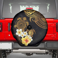 Polynesian Turtle Spare Tire Cover Plumeria Hibiscus Pattern Black Color LT03 - Polynesian Pride