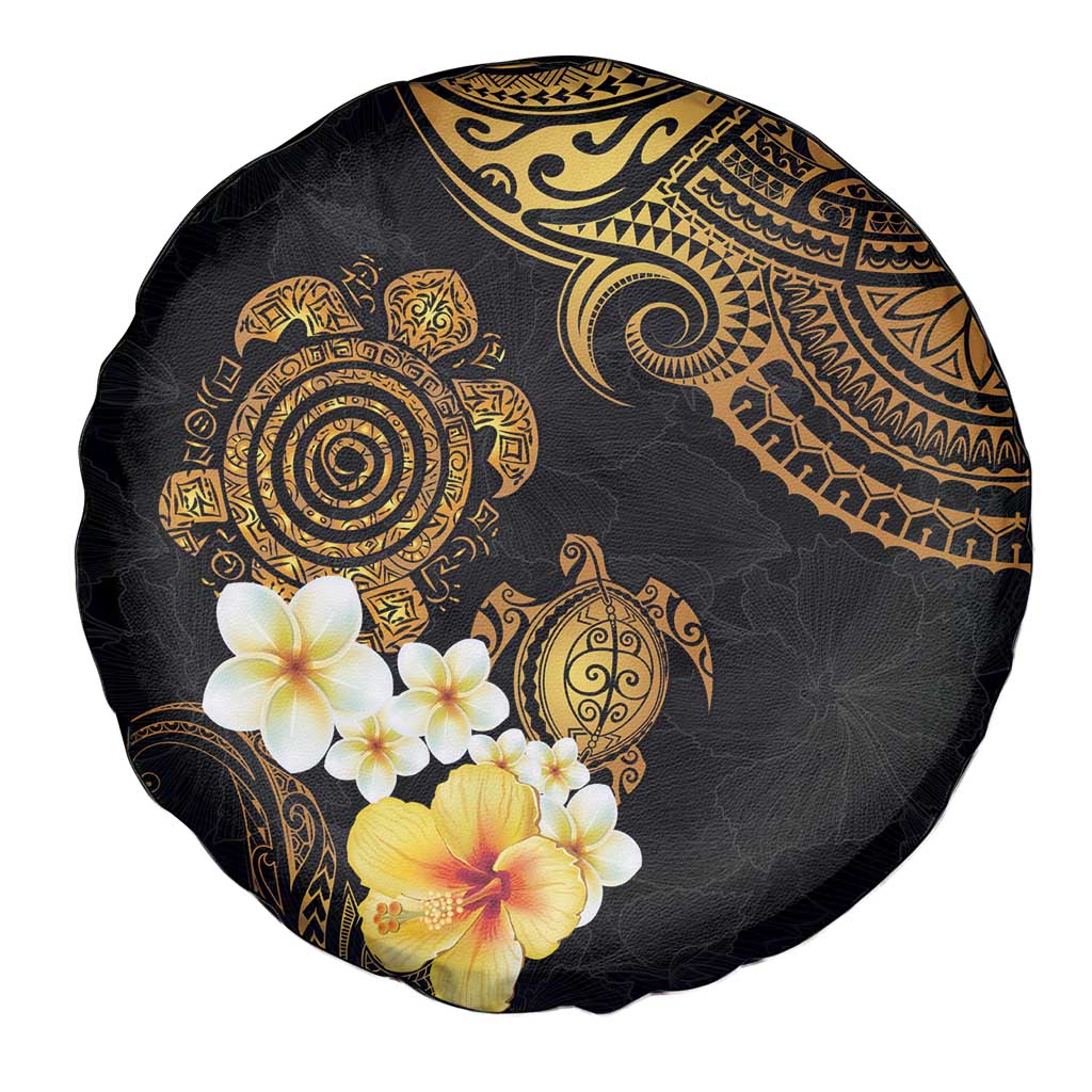 Polynesian Turtle Spare Tire Cover Plumeria Hibiscus Pattern Black Color LT03 - Polynesian Pride