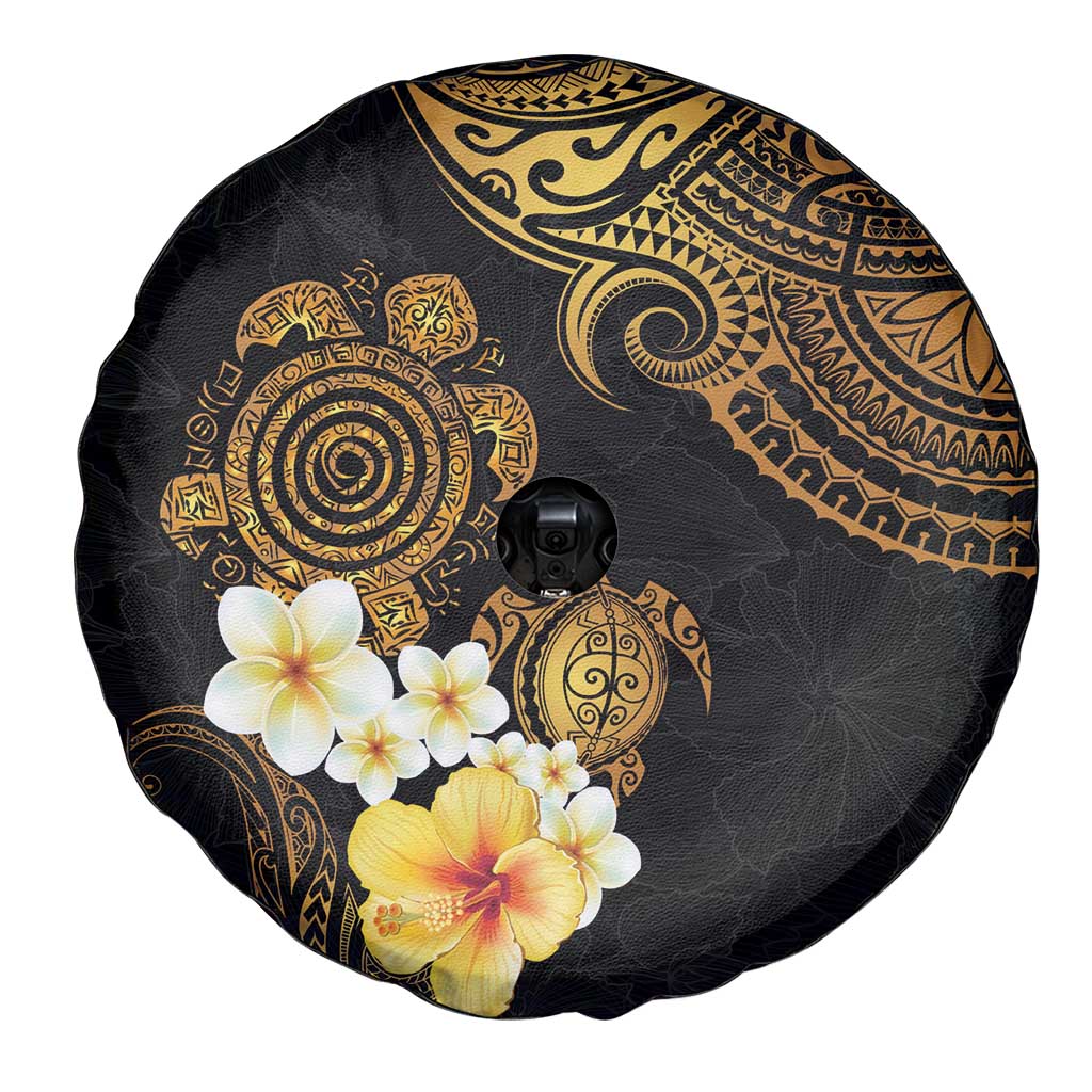 Polynesian Turtle Spare Tire Cover Plumeria Hibiscus Pattern Black Color LT03 - Polynesian Pride