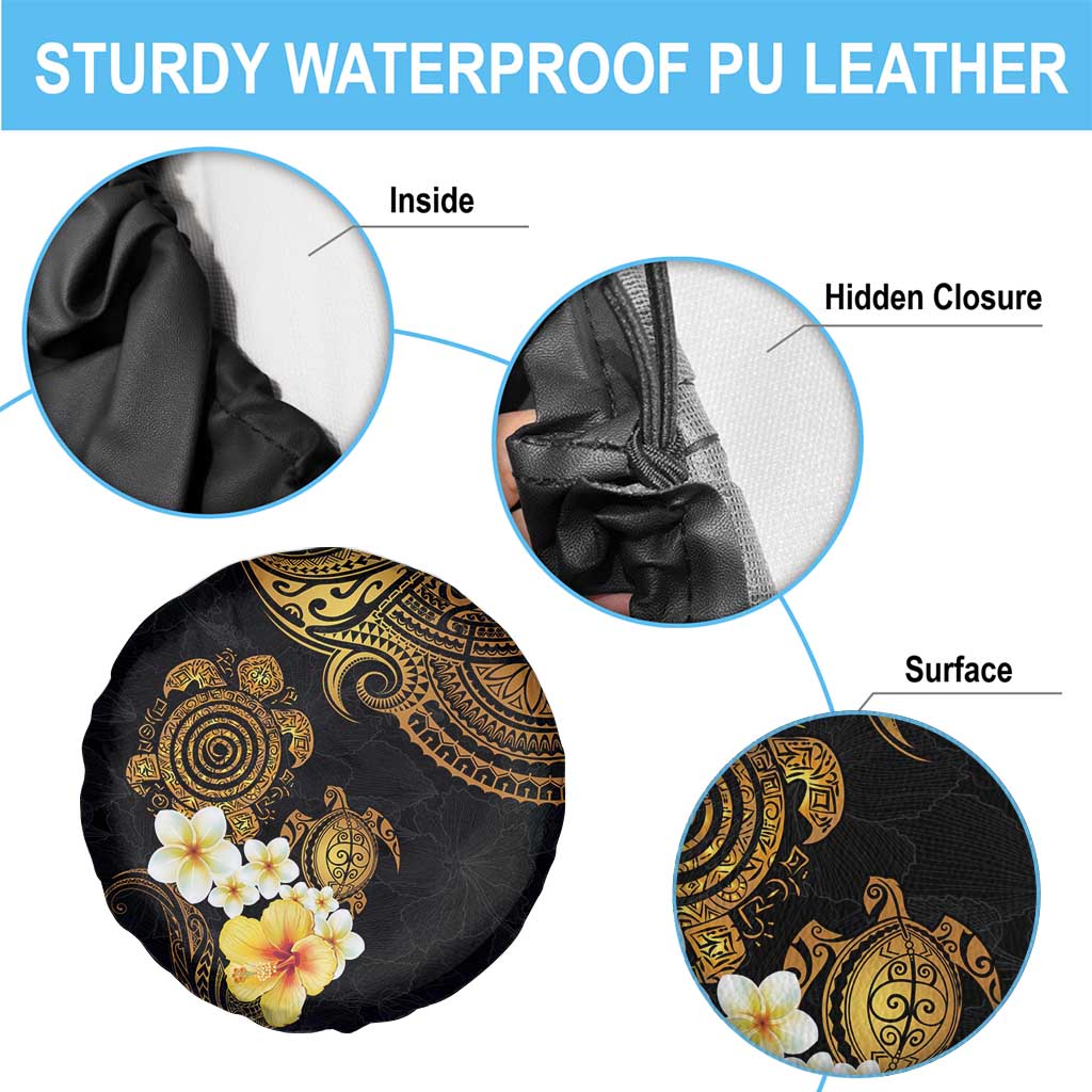 Polynesian Turtle Spare Tire Cover Plumeria Hibiscus Pattern Black Color LT03 - Polynesian Pride