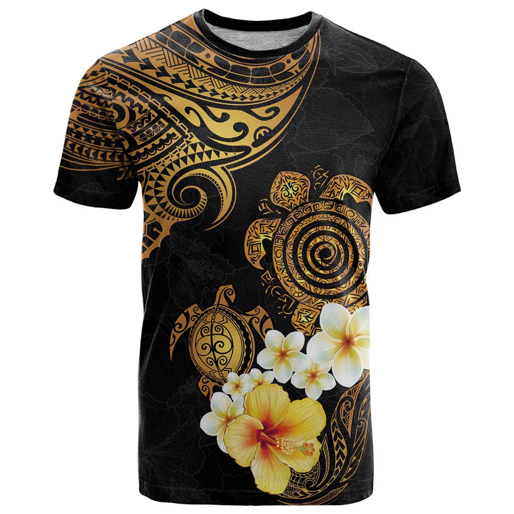 Polynesian Turtle T Shirt Plumeria Hibiscus Pattern Black Color