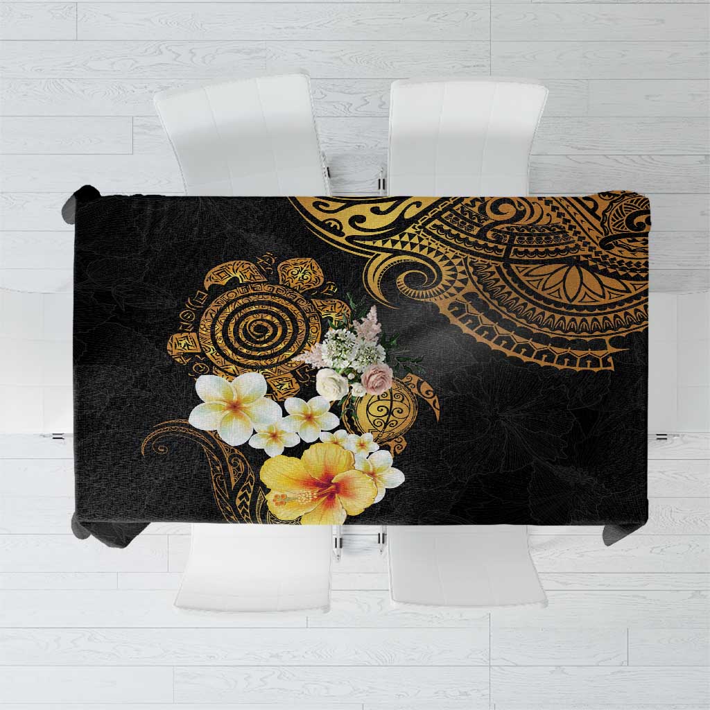 Polynesian Turtle Tablecloth Plumeria Hibiscus Pattern Black Color LT03 Black - Polynesian Pride