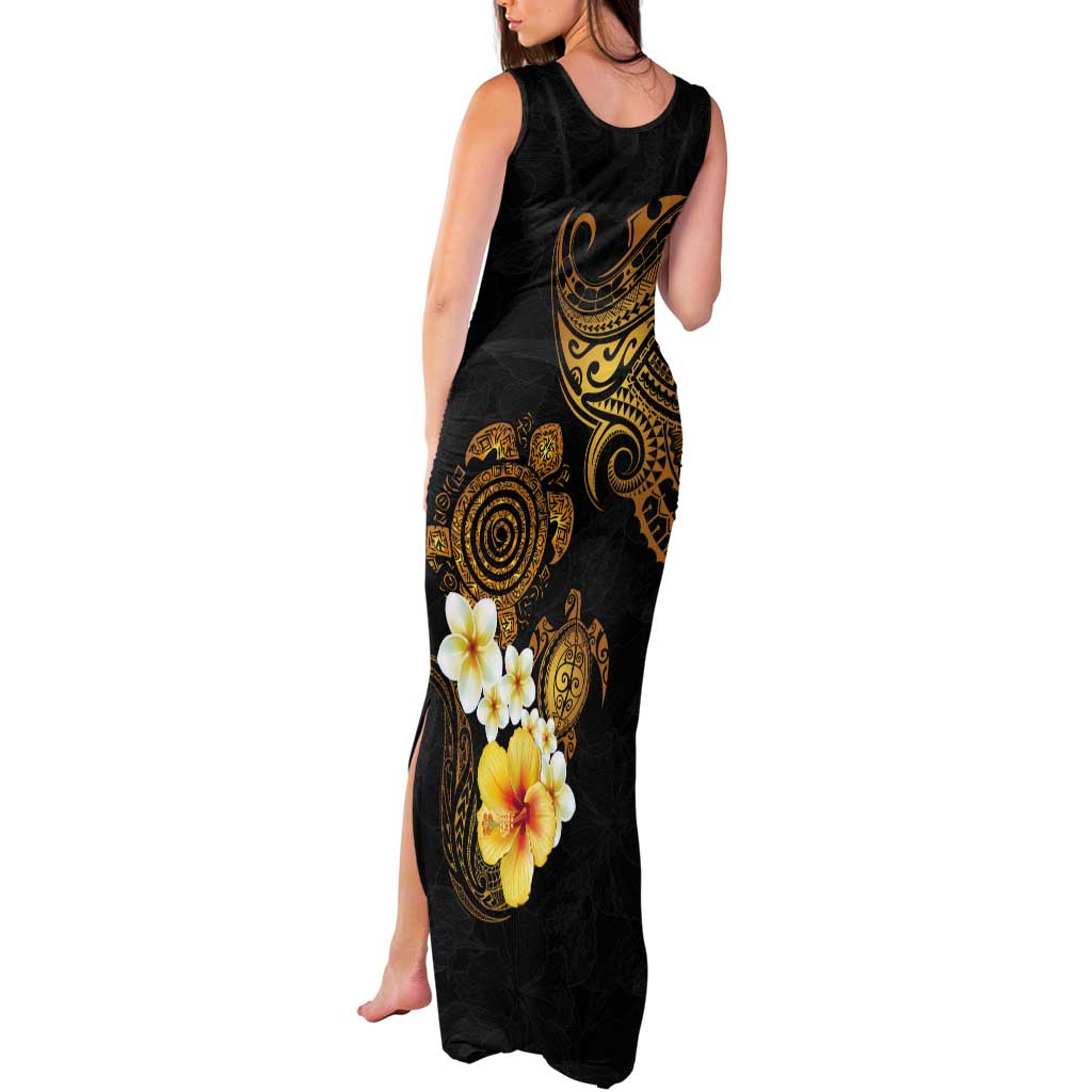 Polynesian Turtle Tank Maxi Dress Plumeria Hibiscus Pattern Black Color LT03 - Polynesian Pride