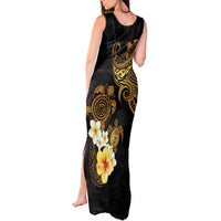 Polynesian Turtle Tank Maxi Dress Plumeria Hibiscus Pattern Black Color LT03 - Polynesian Pride