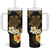 Polynesian Turtle Tumbler With Handle Plumeria Hibiscus Pattern Black Color