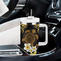 Polynesian Turtle Tumbler With Handle Plumeria Hibiscus Pattern Black Color LT03 - Polynesian Pride