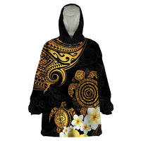 Polynesian Turtle Wearable Blanket Hoodie Plumeria Hibiscus Pattern Black Color LT03 One Size Black - Polynesian Pride