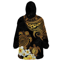Polynesian Turtle Wearable Blanket Hoodie Plumeria Hibiscus Pattern Black Color LT03 - Polynesian Pride