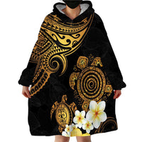 Polynesian Turtle Wearable Blanket Hoodie Plumeria Hibiscus Pattern Black Color LT03 - Polynesian Pride