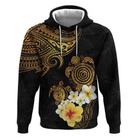 Polynesian Turtle Zip Hoodie Plumeria Hibiscus Pattern Black Color
