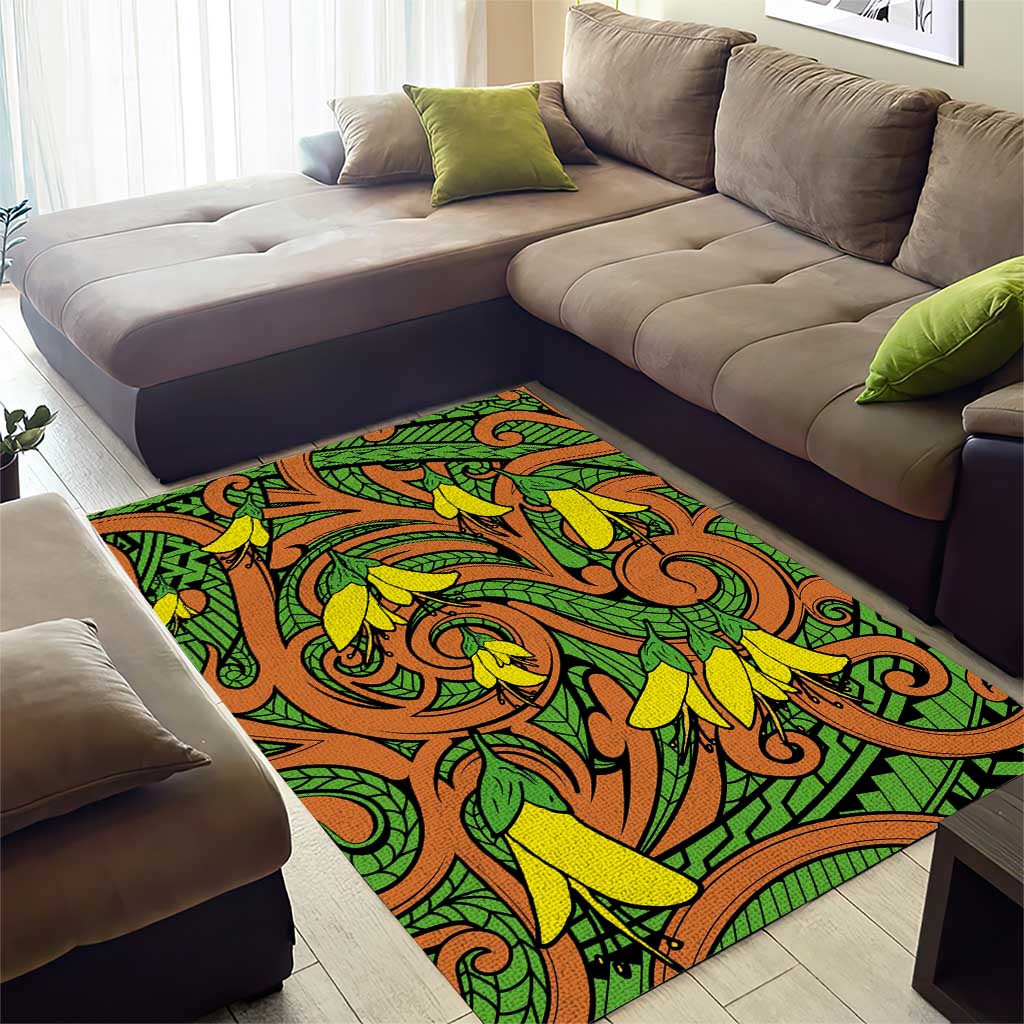 New Zealand Kowhai Flowers Area Rug Maori Koru Pattern