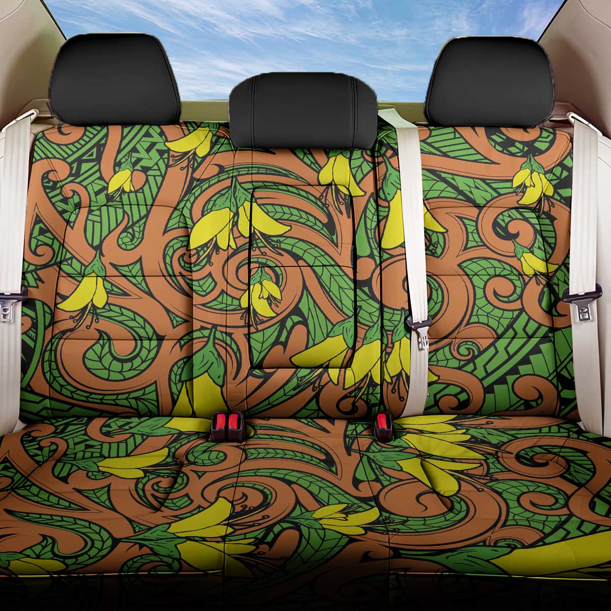 New Zealand Kowhai Flowers Back Car Seat Cover Maori Koru Pattern