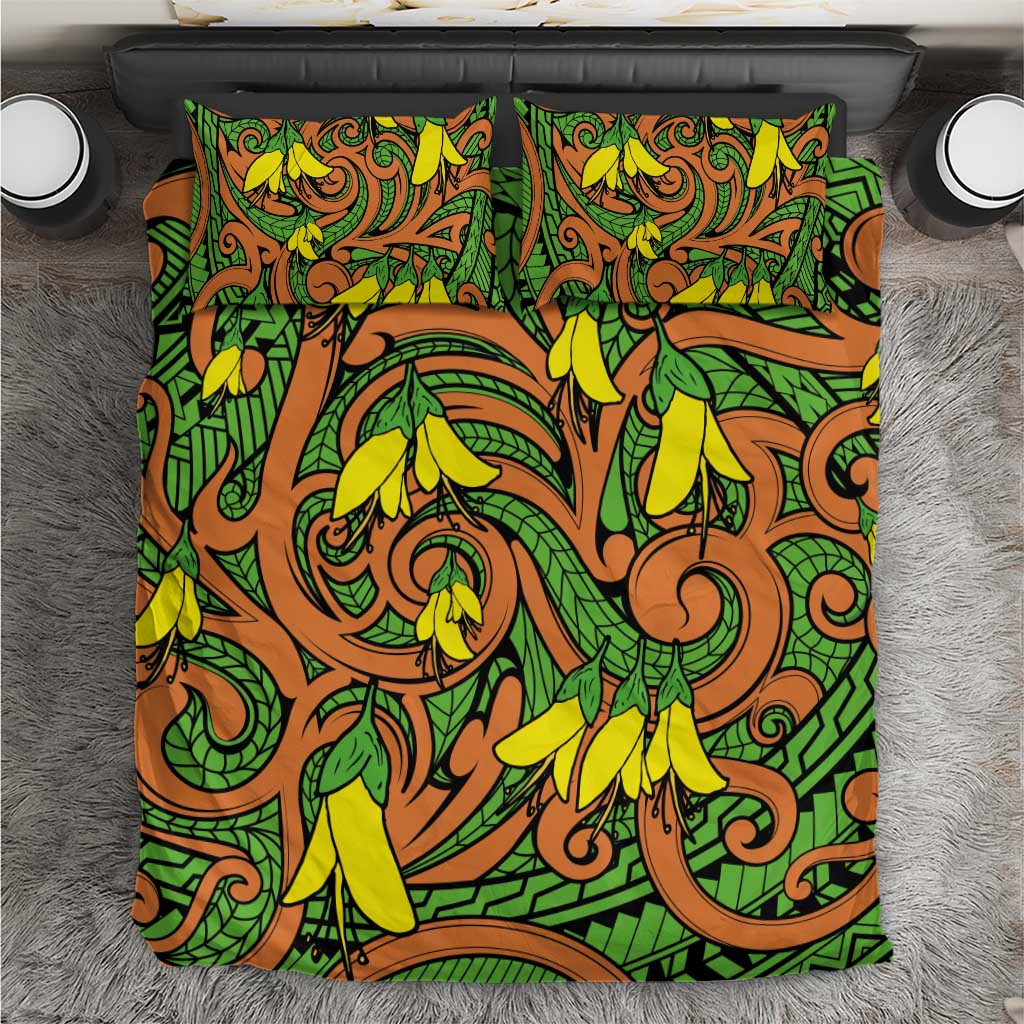 New Zealand Kowhai Flowers Bedding Set Maori Koru Pattern