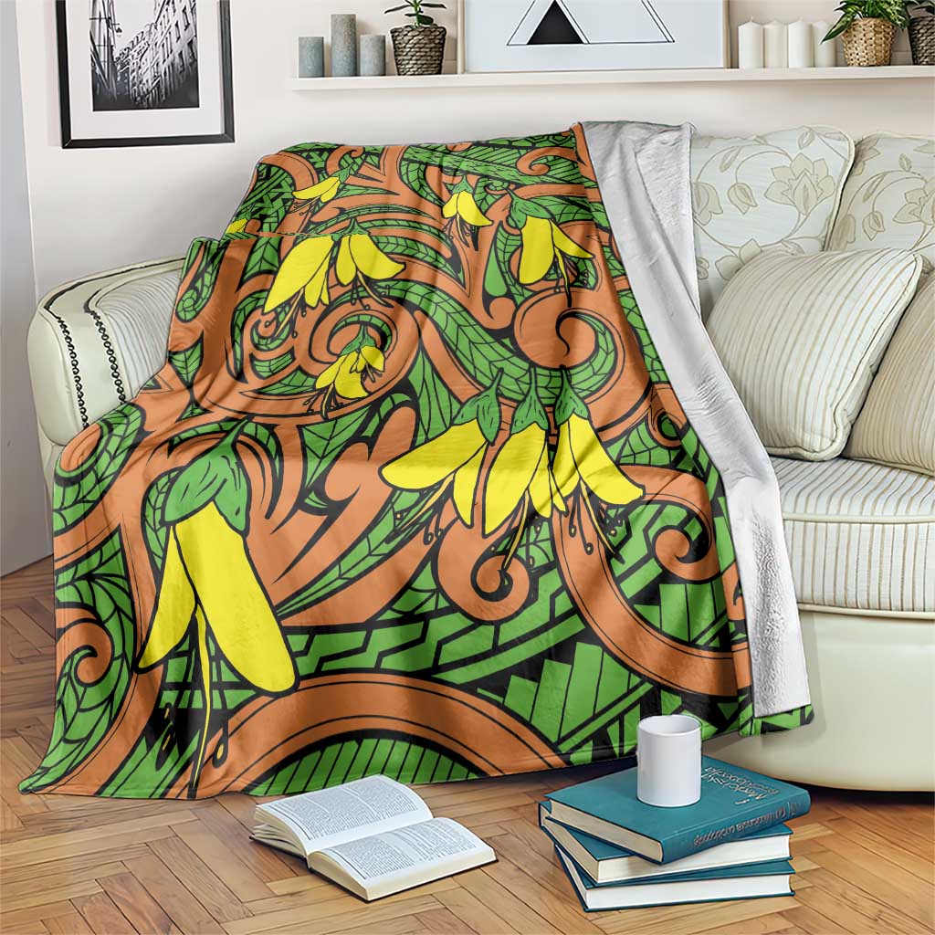 New Zealand Kowhai Flowers Blanket Maori Koru Pattern