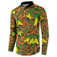 New Zealand Kowhai Flowers Button Sweatshirt Maori Koru Pattern LT03 - Polynesian Pride