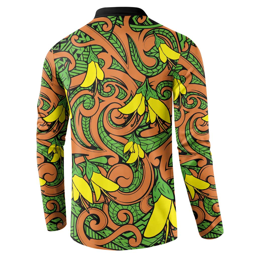 New Zealand Kowhai Flowers Button Sweatshirt Maori Koru Pattern LT03 - Polynesian Pride