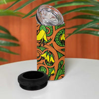 New Zealand Kowhai Flowers 4 in 1 Can Cooler Tumbler Maori Koru Pattern