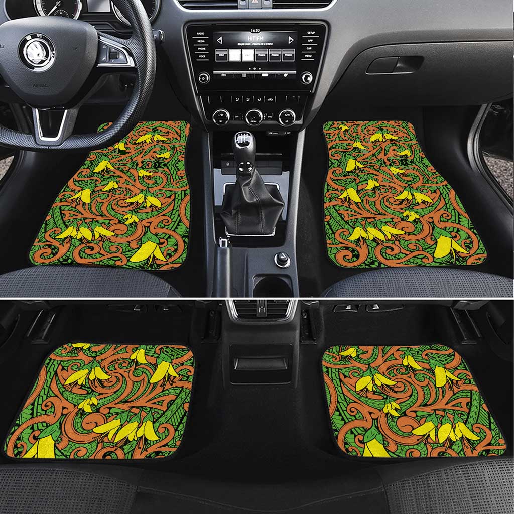 New Zealand Kowhai Flowers Car Mats Maori Koru Pattern LT03 Set 4pcs Orange - Polynesian Pride