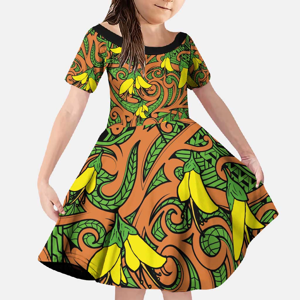 New Zealand Kowhai Flowers Family Matching Mermaid Dress and Hawaiian Shirt Maori Koru Pattern