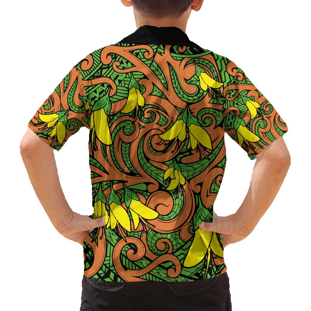 New Zealand Kowhai Flowers Family Matching Off Shoulder Maxi Dress and Hawaiian Shirt Maori Koru Pattern