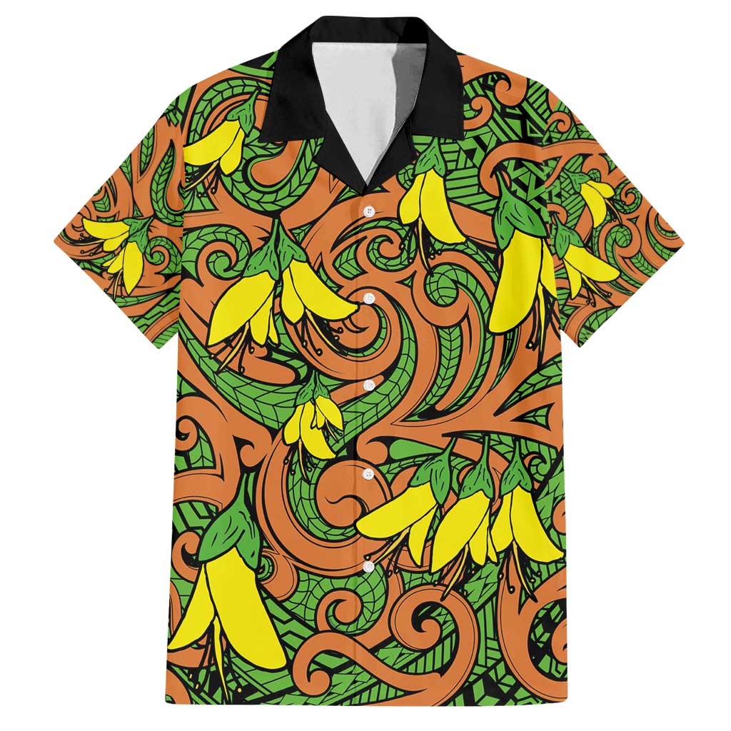 New Zealand Kowhai Flowers Family Matching Tank Maxi Dress and Hawaiian Shirt Maori Koru Pattern