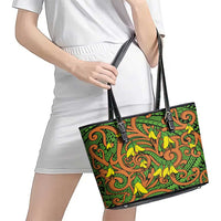 New Zealand Kowhai Flowers Leather Tote Bag Maori Koru Pattern LT03 - Polynesian Pride