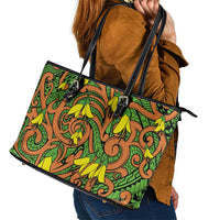 New Zealand Kowhai Flowers Leather Tote Bag Maori Koru Pattern LT03 - Polynesian Pride