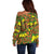 New Zealand Kowhai Flowers Off Shoulder Sweater Maori Koru Pattern