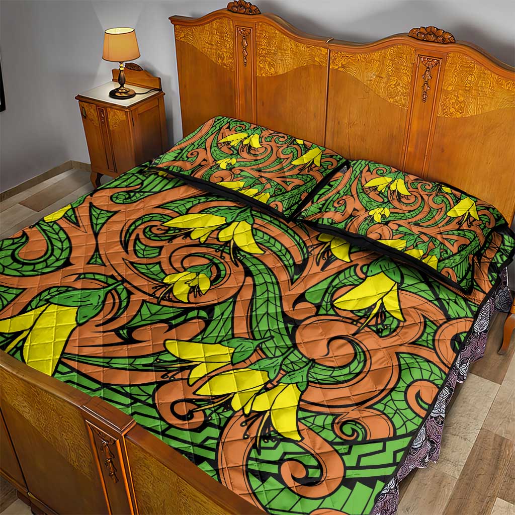 New Zealand Kowhai Flowers Quilt Bed Set Maori Koru Pattern