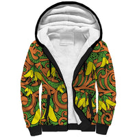 New Zealand Kowhai Flowers Sherpa Hoodie Maori Koru Pattern LT03 Unisex Orange - Polynesian Pride