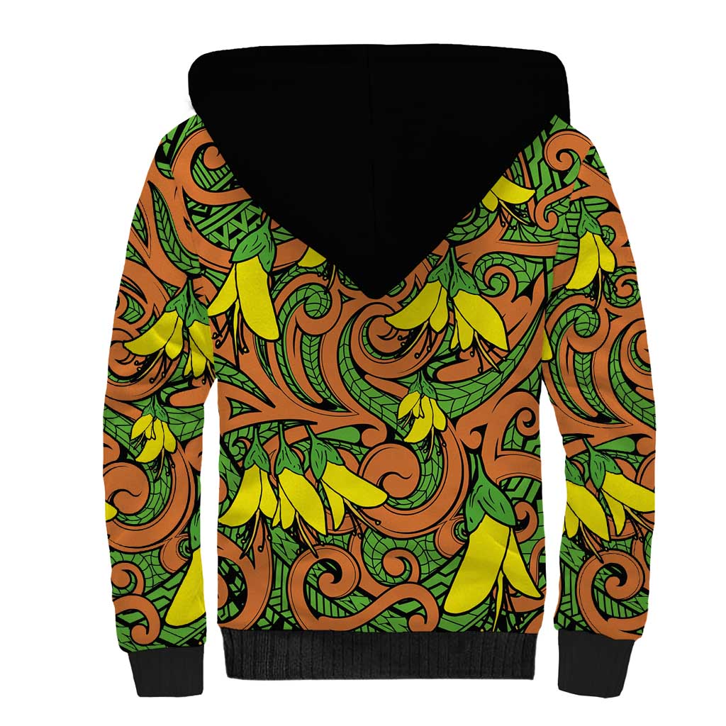 New Zealand Kowhai Flowers Sherpa Hoodie Maori Koru Pattern LT03 - Polynesian Pride