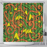 New Zealand Kowhai Flowers Shower Curtain Maori Koru Pattern