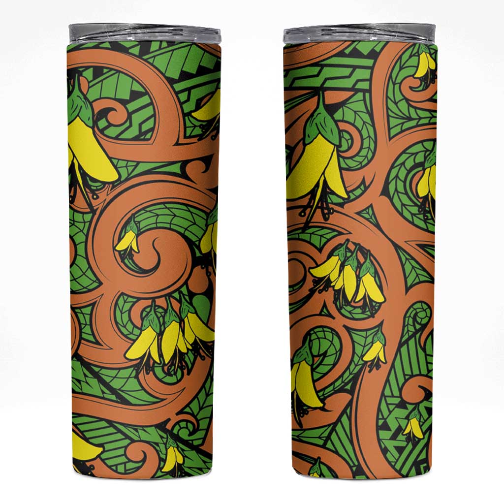 New Zealand Kowhai Flowers Skinny Tumbler Maori Koru Pattern