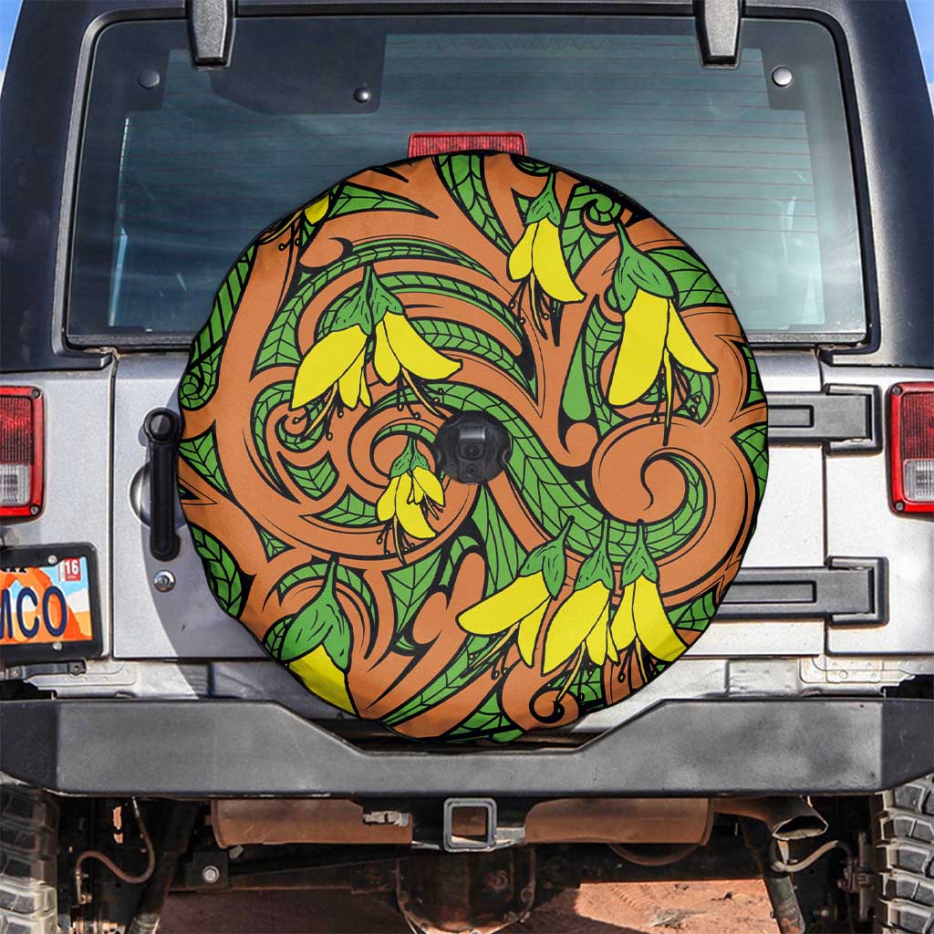 New Zealand Kowhai Flowers Spare Tire Cover Maori Koru Pattern LT03 Orange - Polynesian Pride