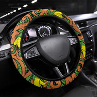 New Zealand Kowhai Flowers Steering Wheel Cover Maori Koru Pattern LT03 Universal Fit Orange - Polynesian Pride