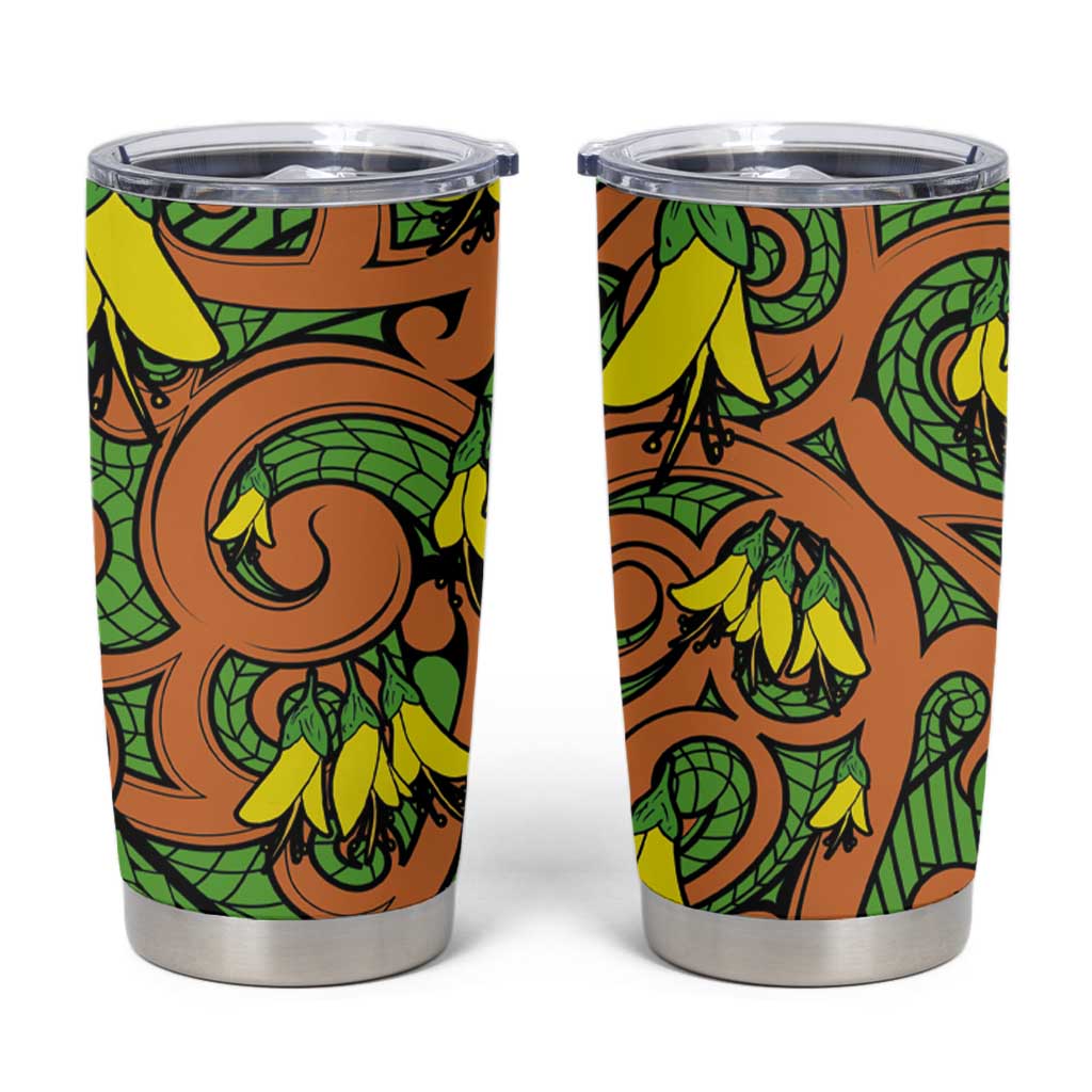 New Zealand Kowhai Flowers Tumbler Cup Maori Koru Pattern LT03 Orange - Polynesian Pride