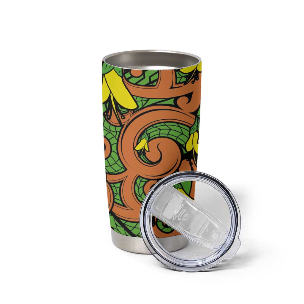 New Zealand Kowhai Flowers Tumbler Cup Maori Koru Pattern LT03 - Polynesian Pride