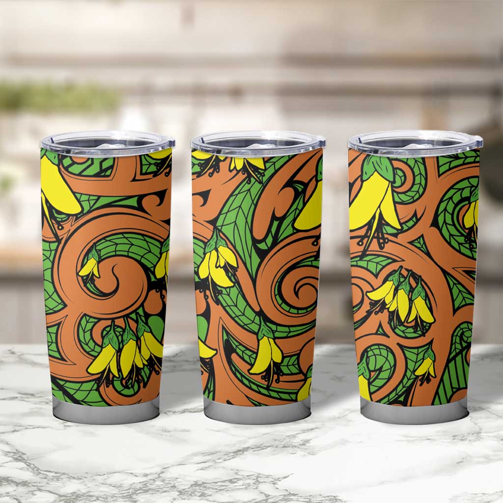 New Zealand Kowhai Flowers Tumbler Cup Maori Koru Pattern LT03 - Polynesian Pride