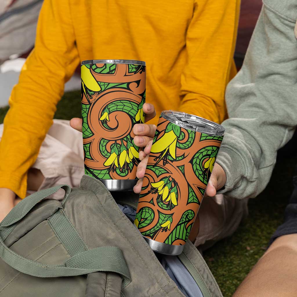 New Zealand Kowhai Flowers Tumbler Cup Maori Koru Pattern LT03 - Polynesian Pride