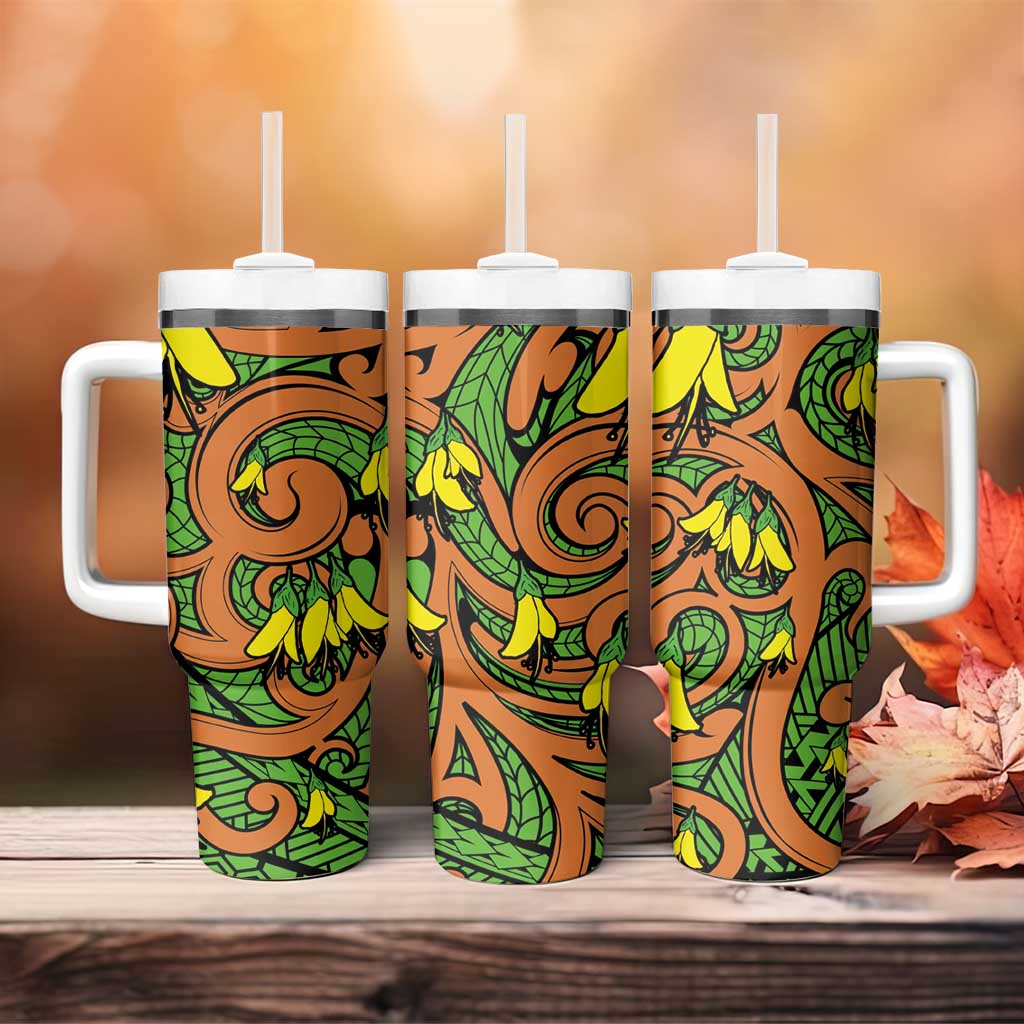 New Zealand Kowhai Flowers Tumbler With Handle Maori Koru Pattern LT03 - Polynesian Pride