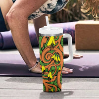 New Zealand Kowhai Flowers Tumbler With Handle Maori Koru Pattern LT03 - Polynesian Pride