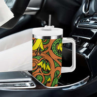 New Zealand Kowhai Flowers Tumbler With Handle Maori Koru Pattern LT03 - Polynesian Pride