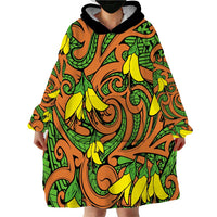 New Zealand Kowhai Flowers Wearable Blanket Hoodie Maori Koru Pattern LT03 - Polynesian Pride