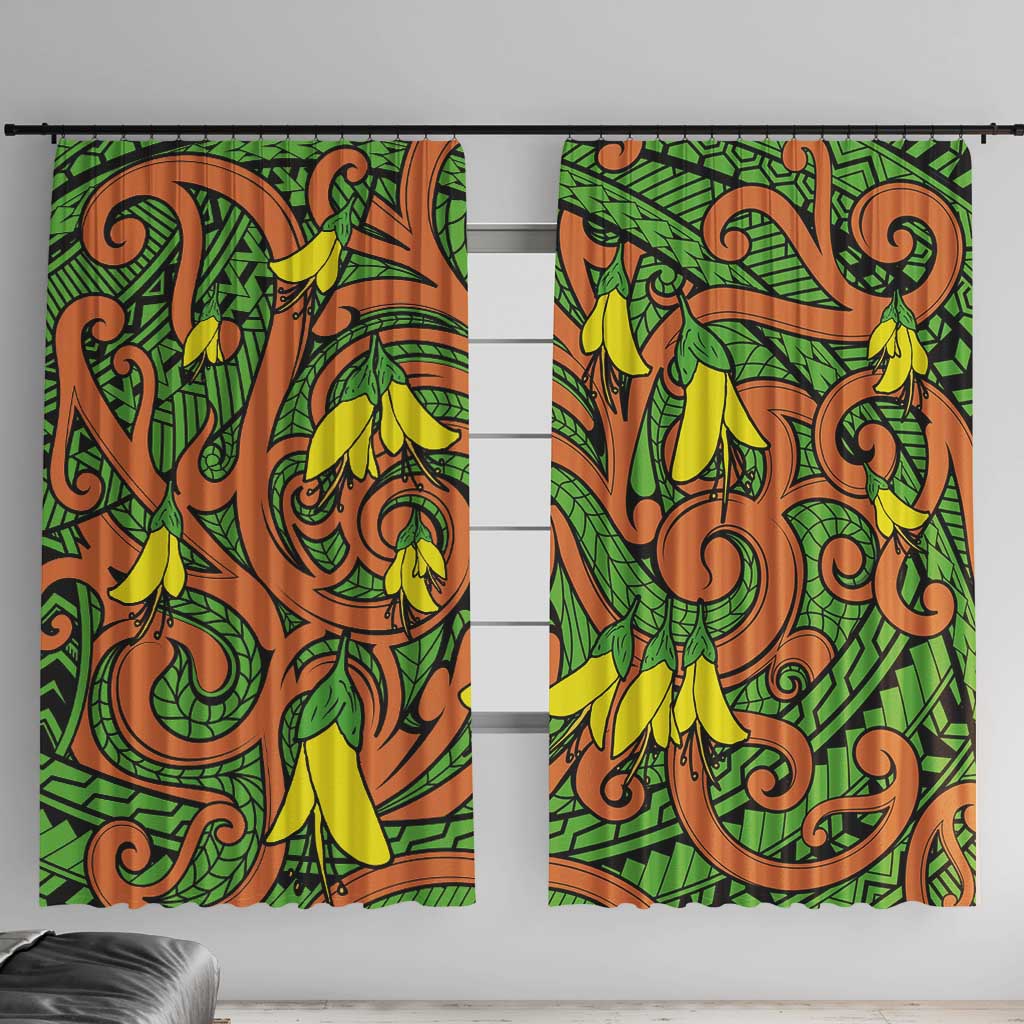 New Zealand Kowhai Flowers Window Curtain Maori Koru Pattern