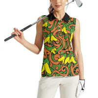 New Zealand Kowhai Flowers Women Sleeveless Polo Shirt Maori Koru Pattern