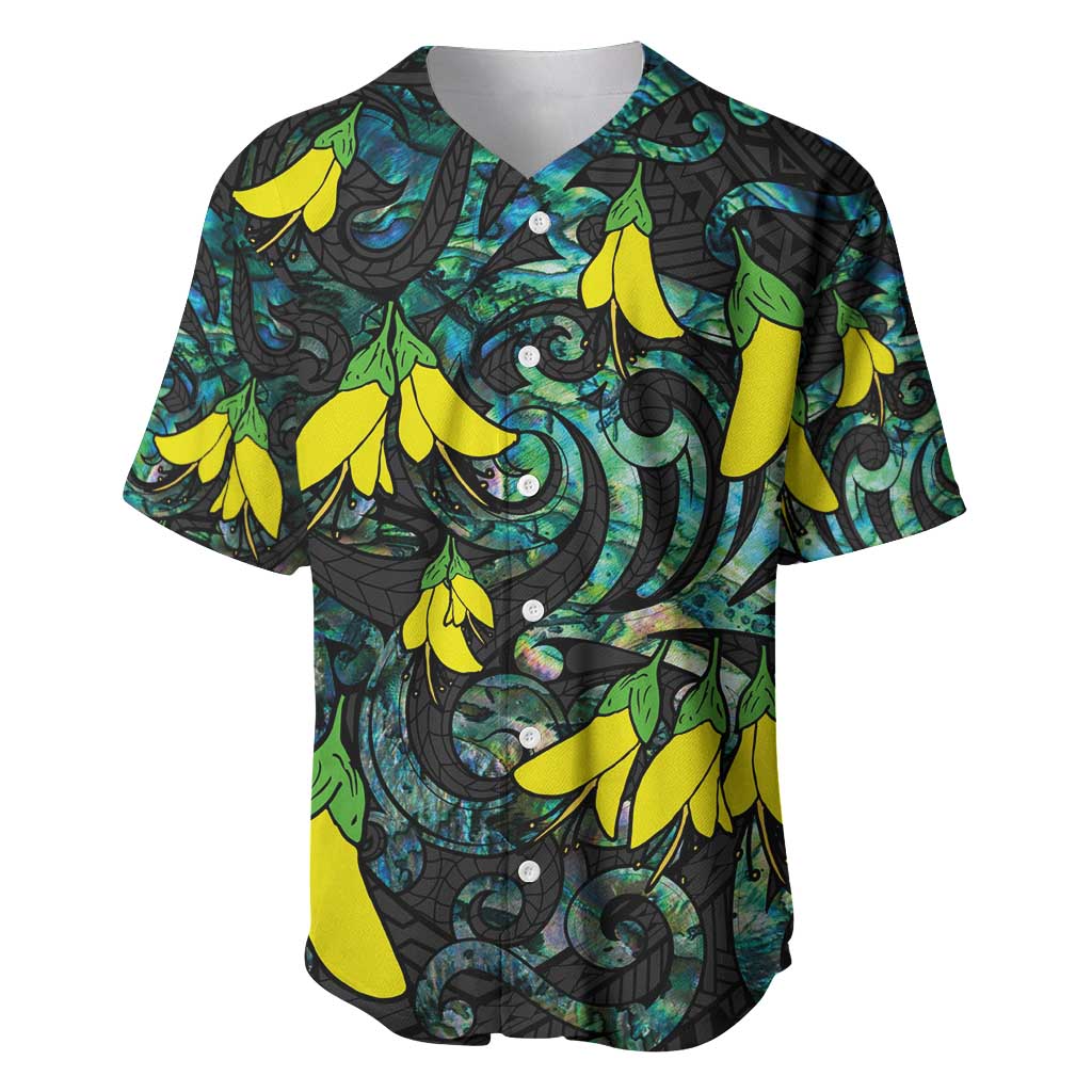 New Zealand Kowhai Flowers Baseball Jersey Maori Koru Pattern With Paua Shell Style