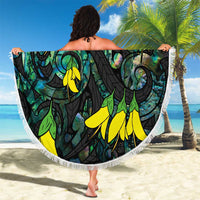New Zealand Kowhai Flowers Beach Blanket Maori Koru Pattern With Paua Shell Style LT03 - Polynesian Pride